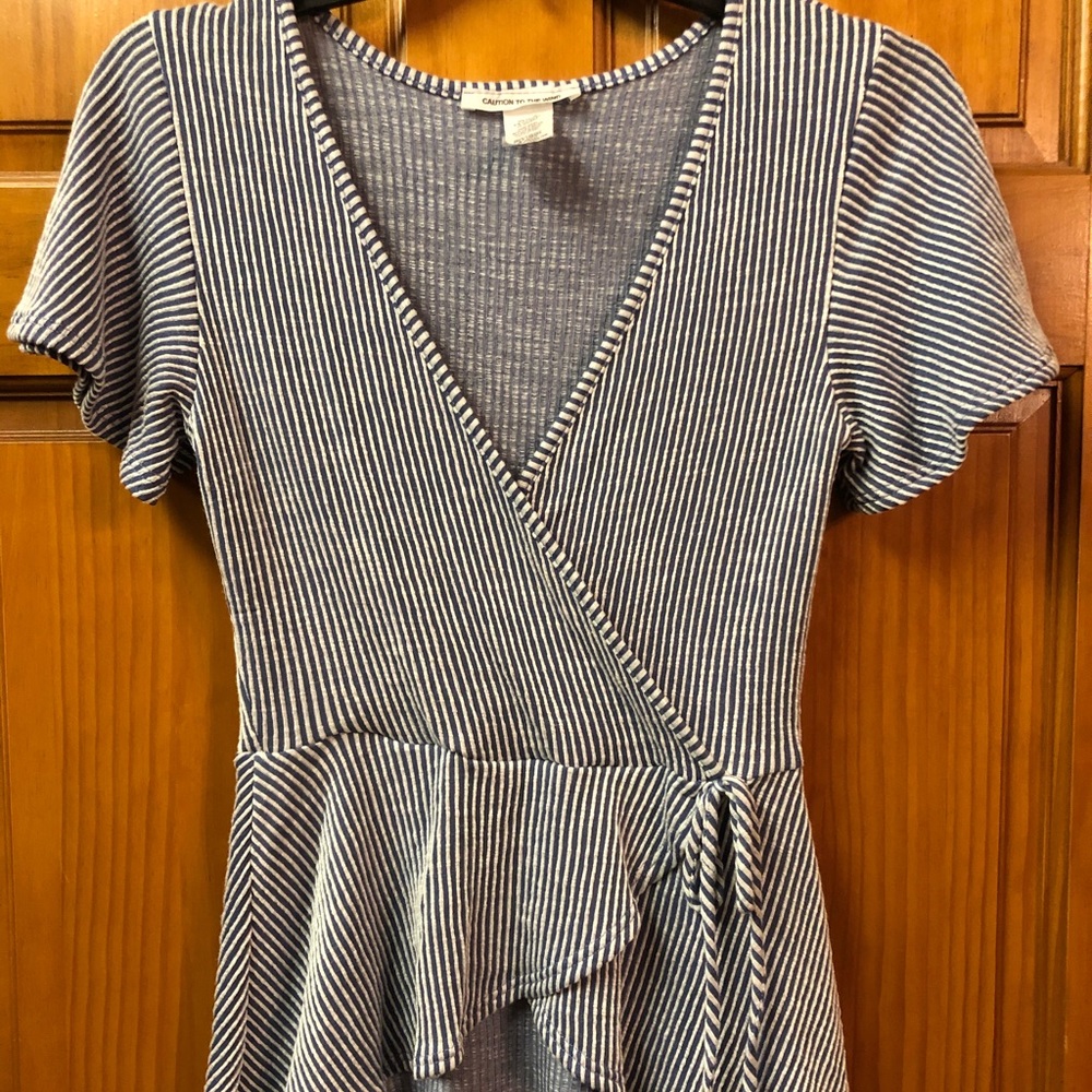 Blue and White Striped Wrap Top